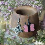 Boucles d'Oreilles Dépareillées- Papillon - Rose & Métal