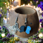 Boucles d'Oreilles Dépareillées- Papillon - Bleu & Métal