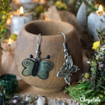 Boucles d'Oreilles Dépareillées- Papillon - Vert & Métal