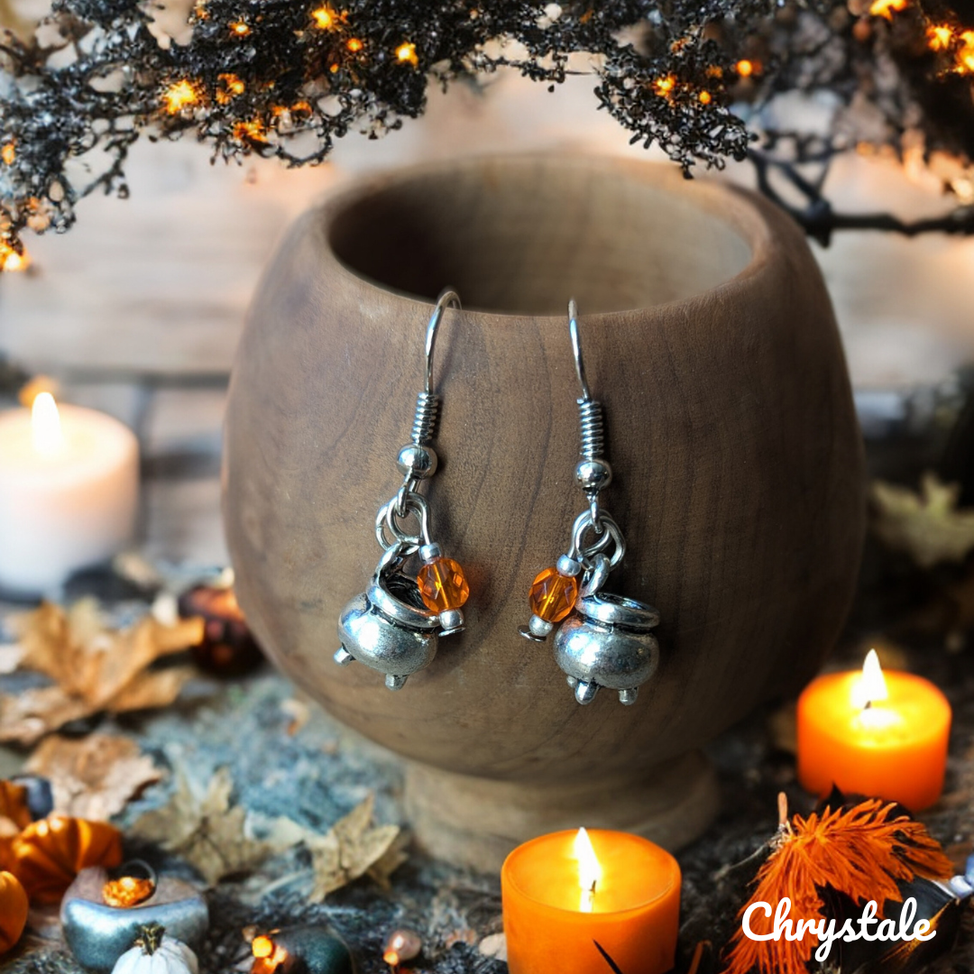 EDSQF-9.png Boucles d'Oreilles - Halloween - Chaudron Orange – Image 1