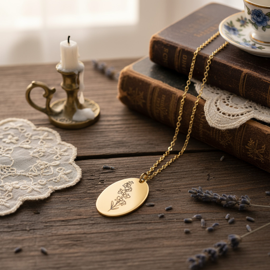 describe-a-change-61a46ad8-94f1-4b25-96f1-31fddacfcd59 Collier Doré avec Pendentif Fleur de Naissance 07 - Dauphinelle de Juillet – Image 1