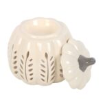 Brûle Parfum - Citrouille Sculptée en Céramique Crème – Image 4
