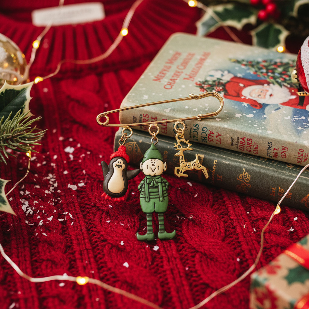 describe-a-change-bc1623c1-a7ce-4461-99b1-07cbe28c916b Broche de Noël - Lutin de noël, pingouin & renne – Image 1