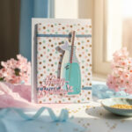 Carte Double "Happy Birthday – Boisson Bleue Pastel"