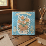 Carte Double "Maison en Fleurs – Toit Rouge & Pois Bleus